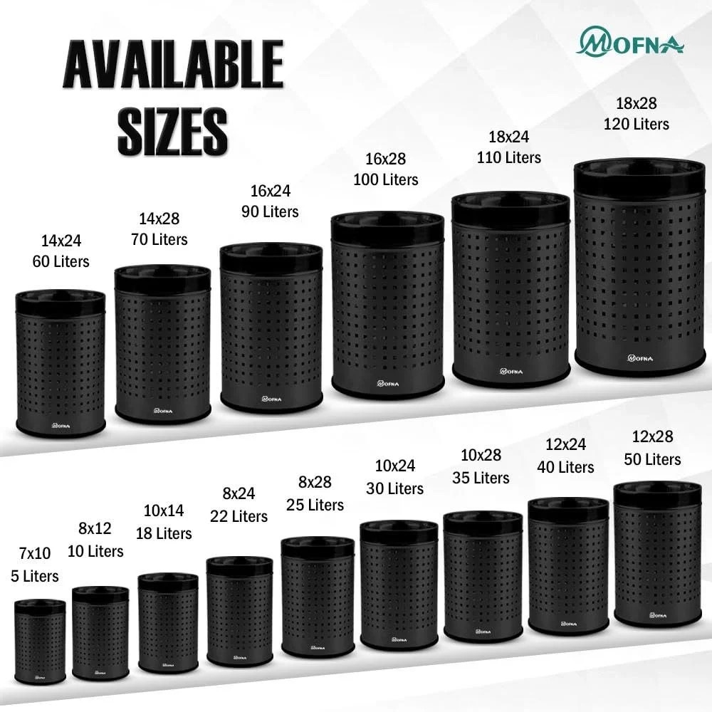 Mofna Stainless Steel Black Square Perforated Open Dustbin 25 Liter