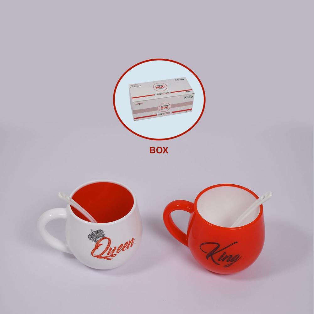 King & Queen Printed Couple Matching Coffee / Tea Plastic Coffee Mug (300Ml Set Of 2) - Color: Mix