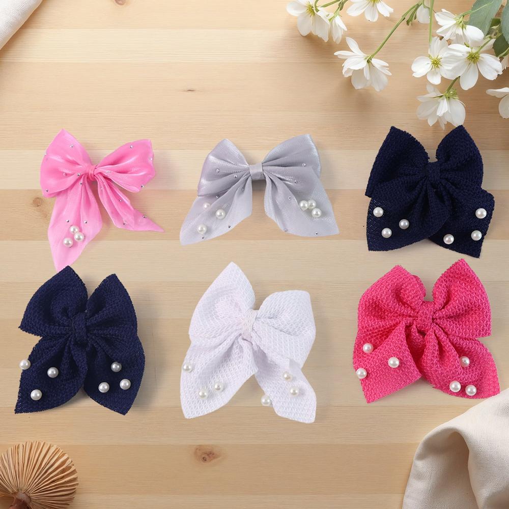 Hair Bow Knot Clip Suitable Girls (12 Pc / Multicolour & Mix Design)