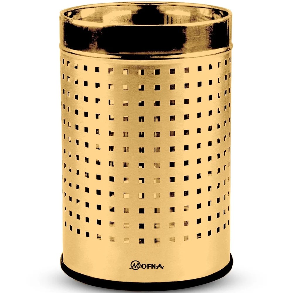 Mofna Stainless Steel Golden Square Perforated Open Dustbin 30 Liter