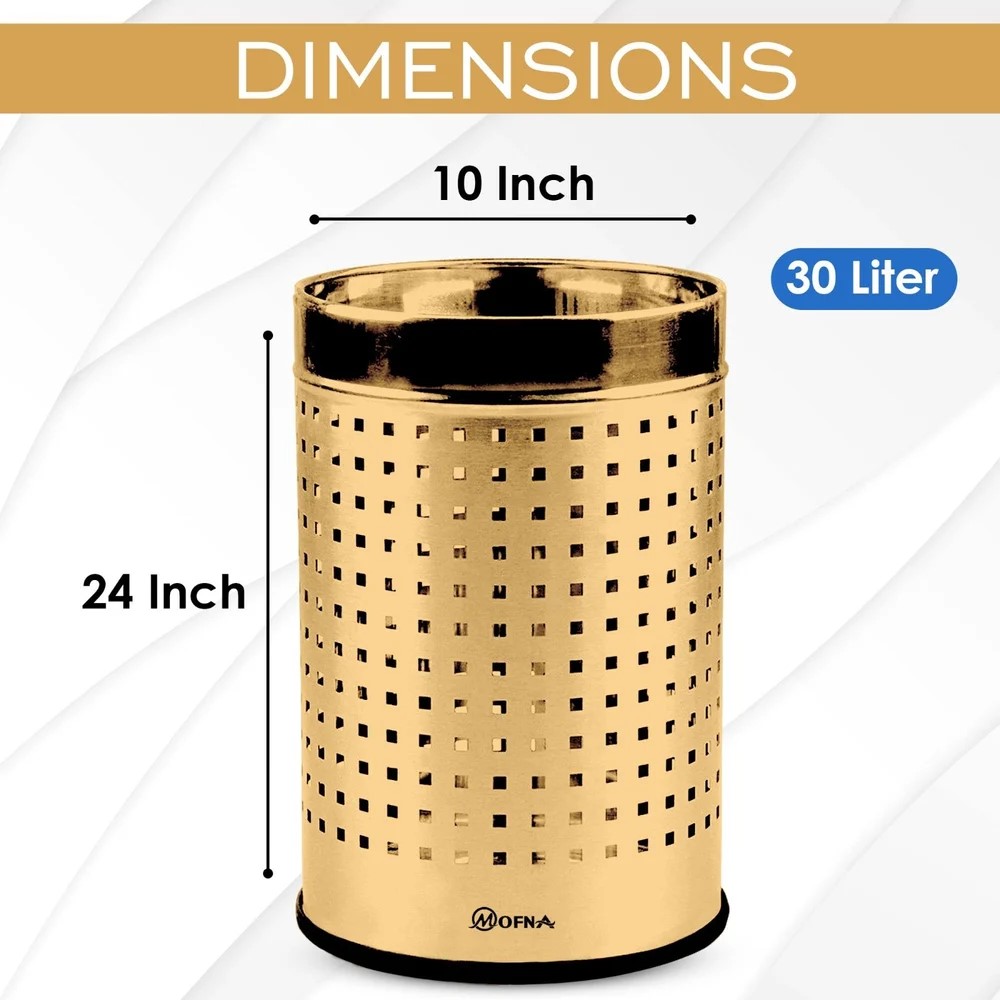 Mofna Stainless Steel Golden Square Perforated Open Dustbin 30 Liter