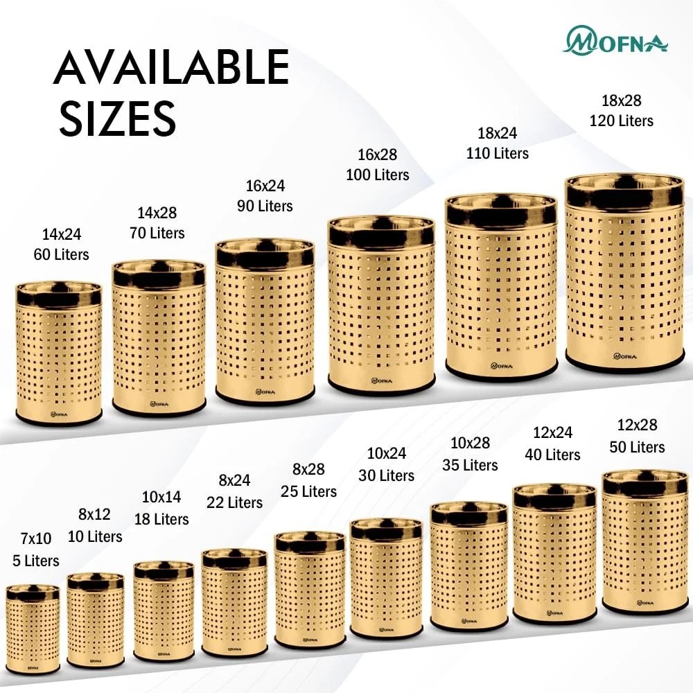 Mofna Stainless Steel Golden Square Perforated Open Dustbin 30 Liter