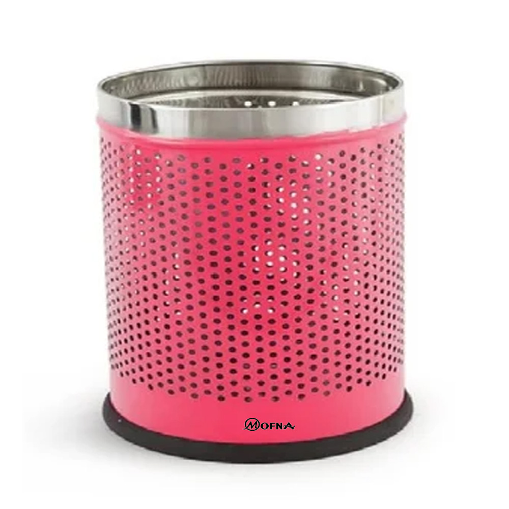 Mofna Stainless Steel Pink Round Perforated Open Dustbin 35 Liter