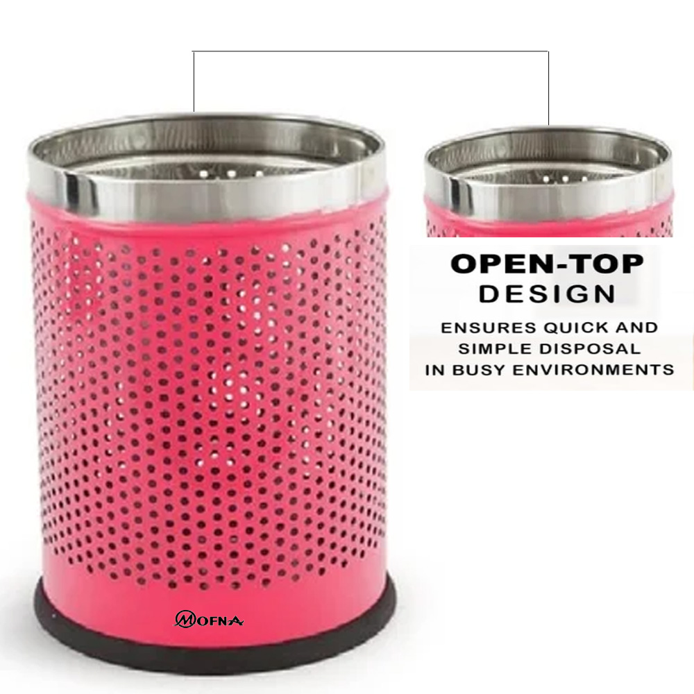 Mofna Stainless Steel Pink Round Perforated Open Dustbin 35 Liter