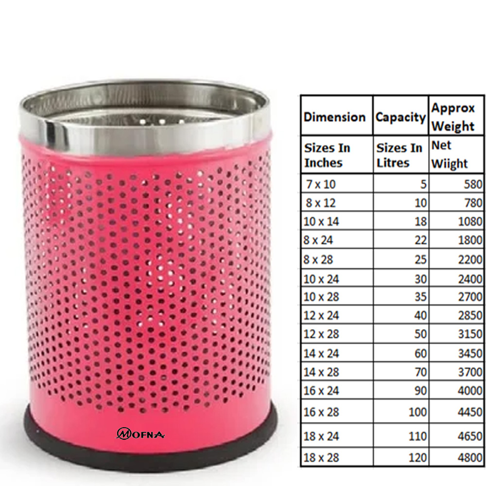 Mofna Stainless Steel Pink Round Perforated Open Dustbin 35 Liter