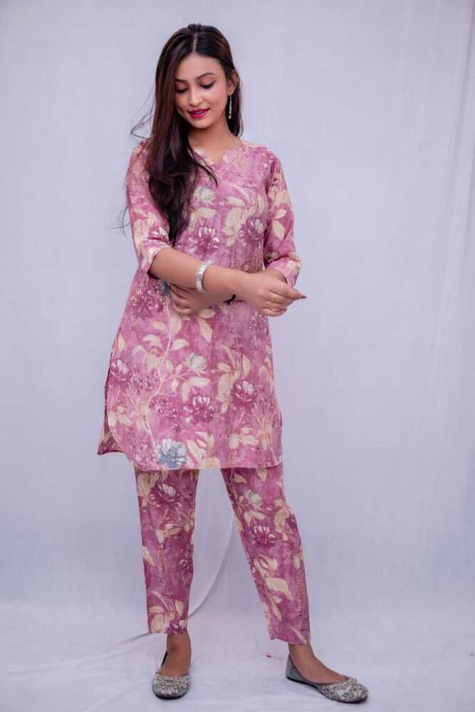 Modal Silk Kurta Pant Set With Embroidery Work