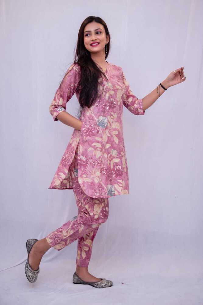Modal Silk Kurta Pant Set With Embroidery Work