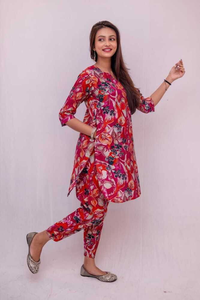 Modal Silk Kurta Pant Set Magenta