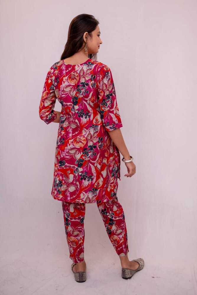 Modal Silk Kurta Pant Set Magenta