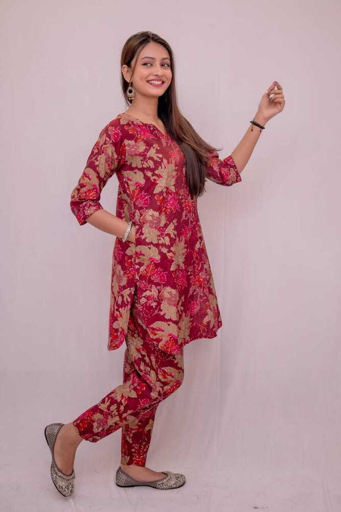 Modal Silk Kurta Pant Set Red