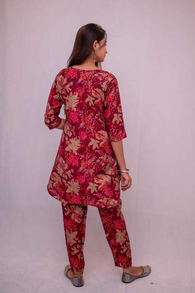 Modal Silk Kurta Pant Set Red