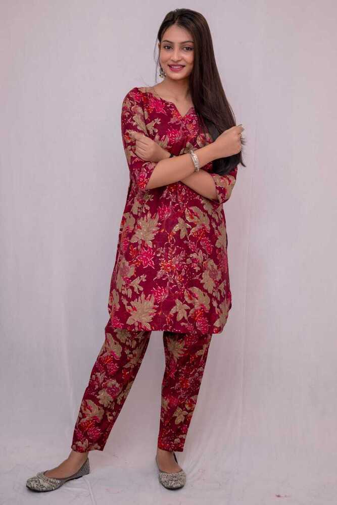 Modal Silk Kurta Pant Set Red