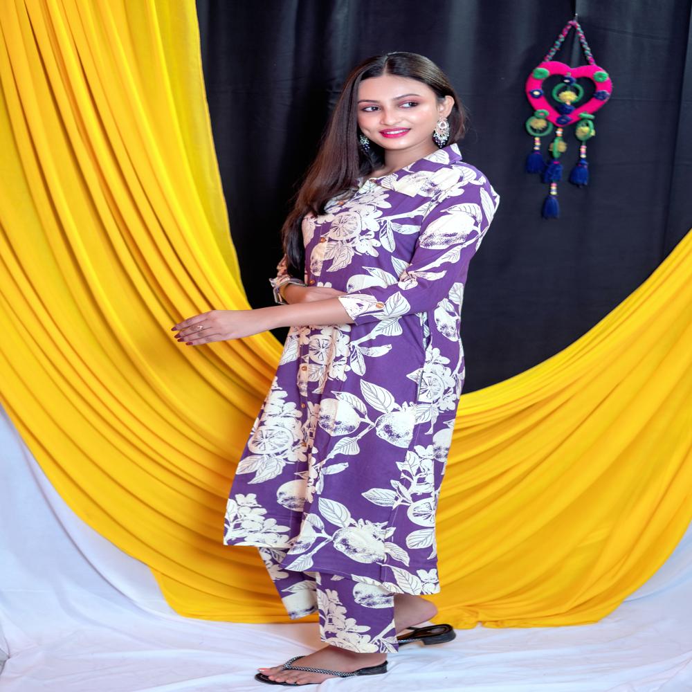 Heavy Rayon A-Line Matching Kurta Pant Set With Pockets