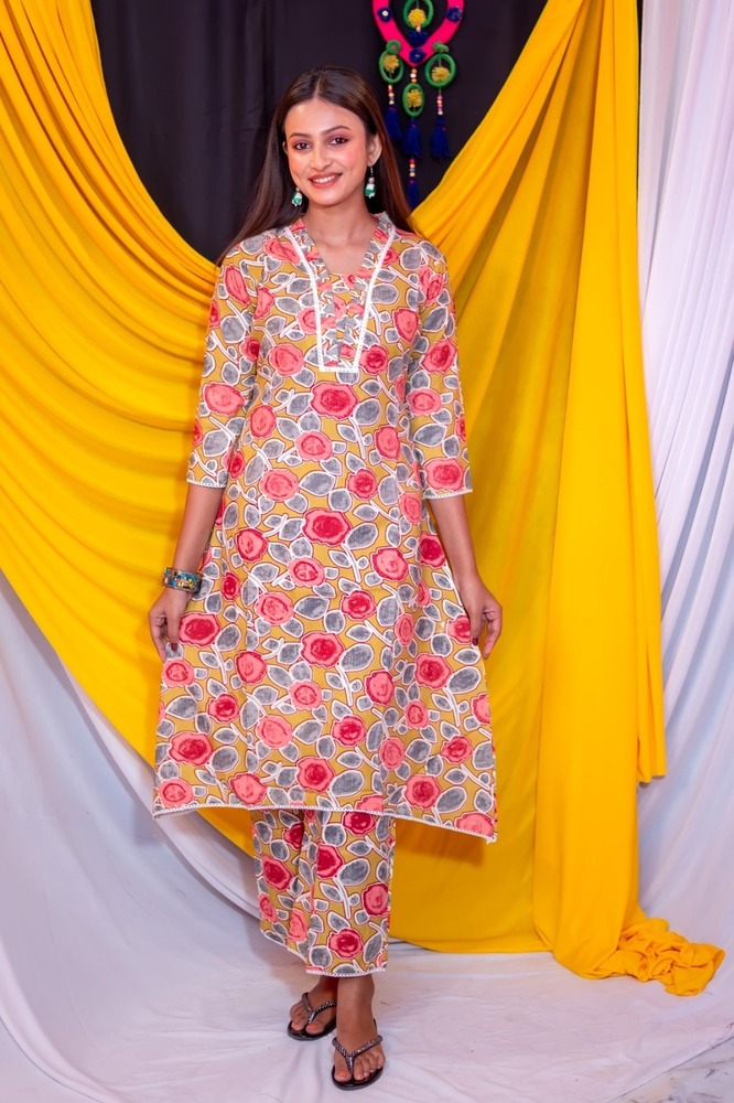 Printed Heavy Rayon A-Line Pant Set