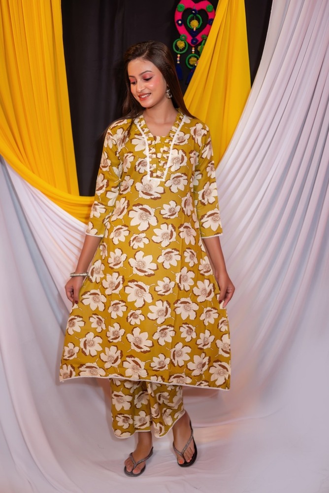 Floral Print Rayon A-Line Pant Set