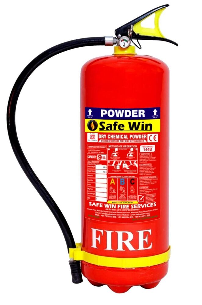 9kg Powder Type Fire Extinguisher - Mild Steel, 600mm, Red Epoxy | ABC Dry Powder, Nitrogen Propellant, Wall-Mount