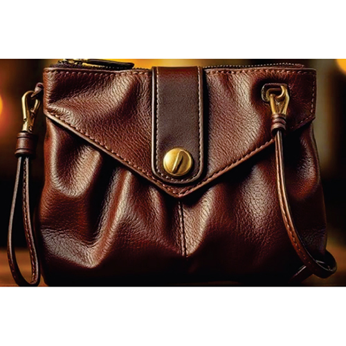 Vegan Leather Brown Purse - Pattern: Plain With Textured Finish