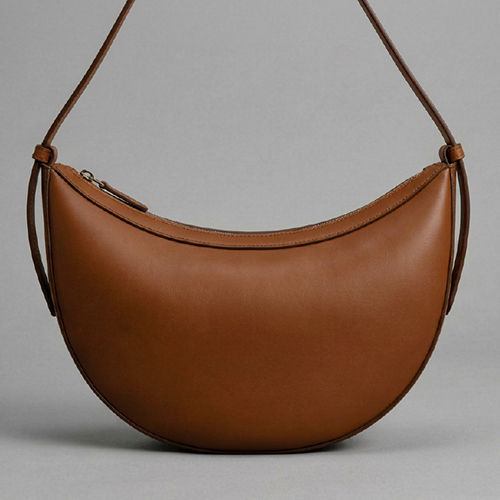 Brown Solid Half Moon Baguette Bag - PU Leather, 28x15x7 cm, Water Resistant | Zip Closure, Adjustable Strap, Minimalist Style
