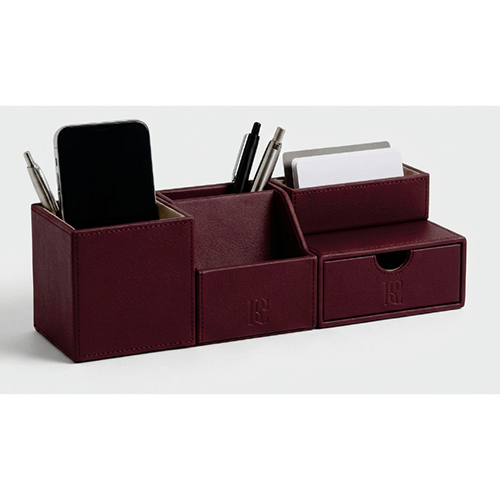 Brown Genuine Leather Multipurpose Desk Organizer