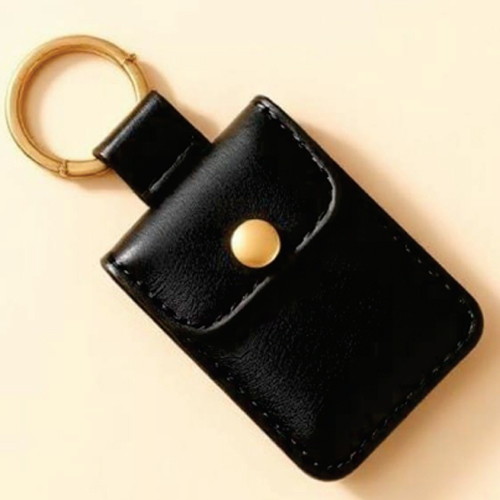 Vegan Leather Black Ring Holder Keychain