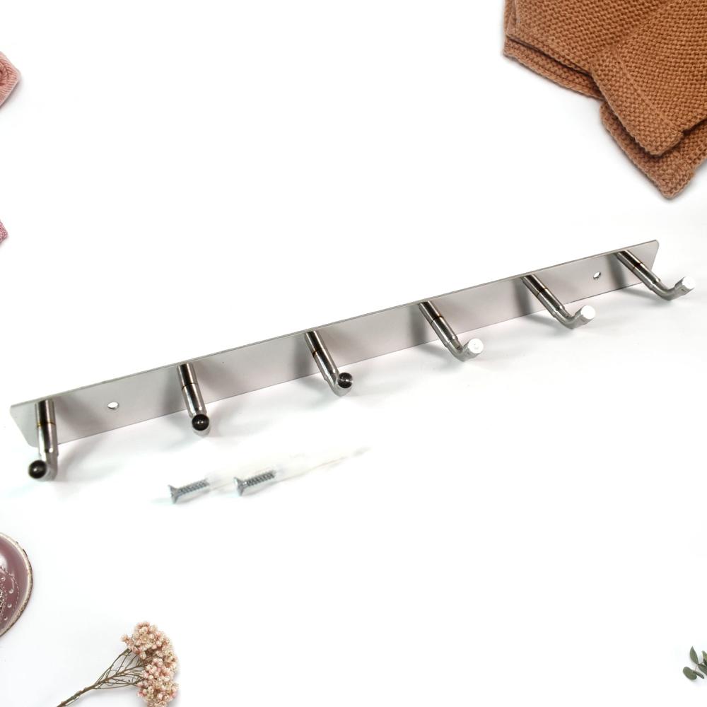 Stainless Steel Wall Mounted Coat 6 Hook Rack (32x3 / 1pc) - Color: Mix