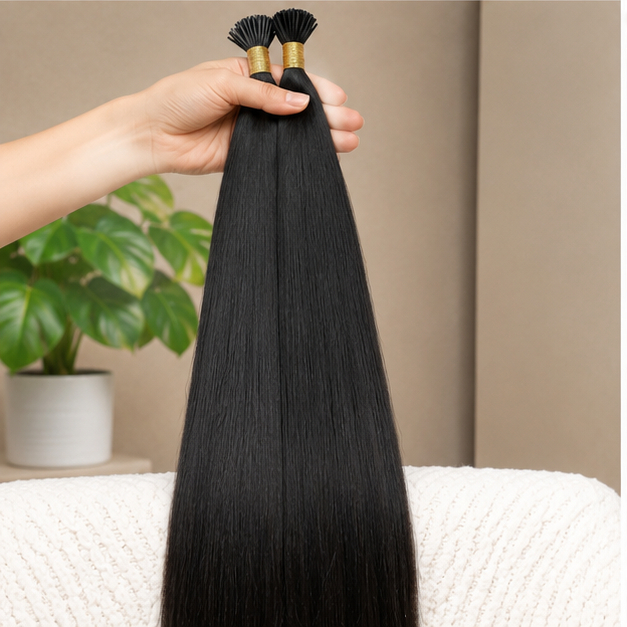 Black Straight Plastic Nano Tips Human Hair Extension