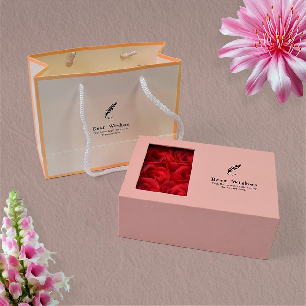 Jewellery Gift Box With Lids & Roses Packaging Box With 6 Roses (1 Set) - Color: Mix