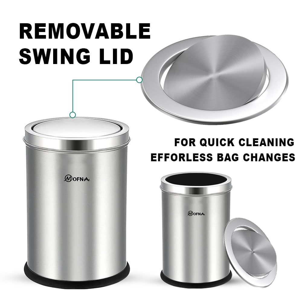 Mofna Stainless Steel Silver Swing Dustbin 10 Liter