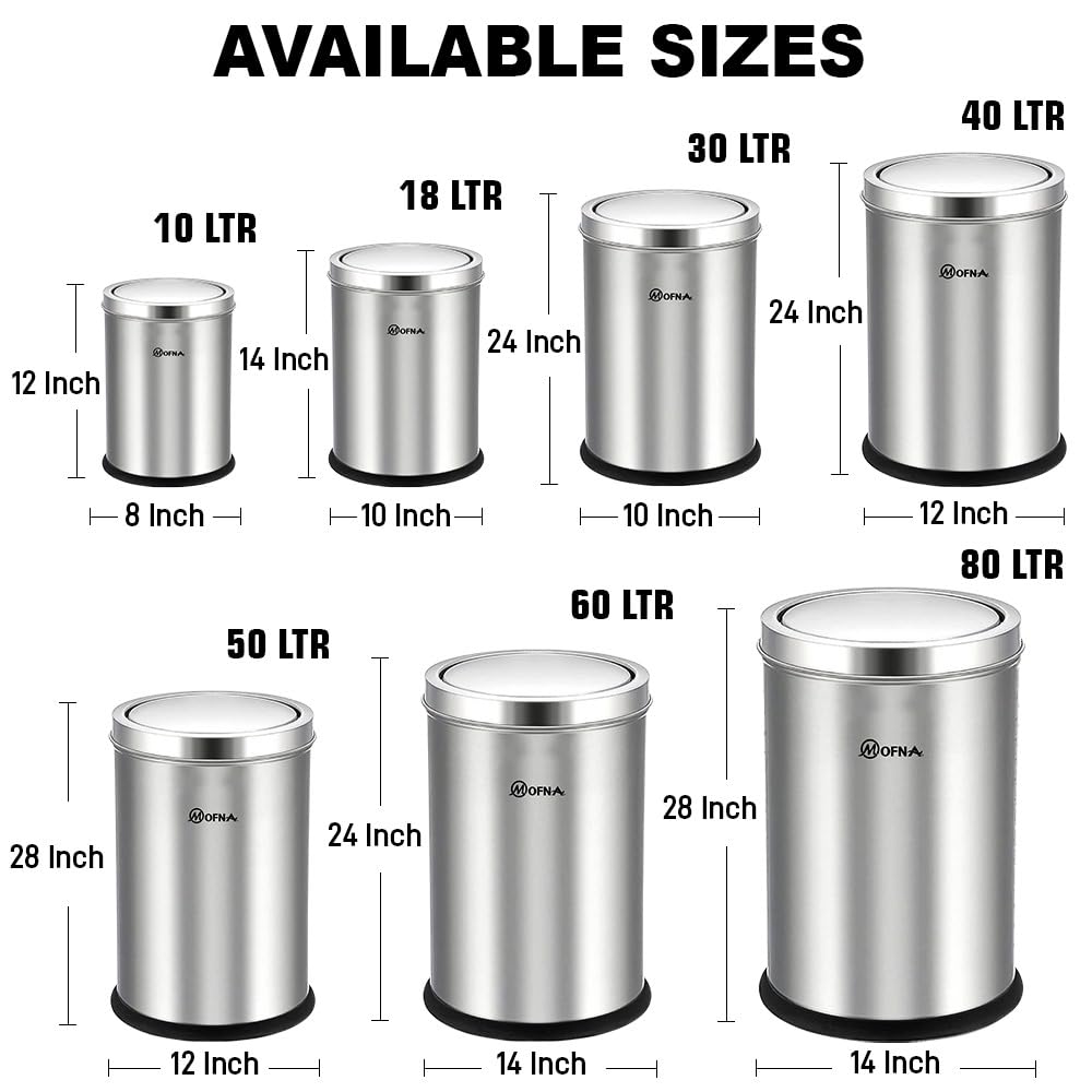 Mofna Stainless Steel Silver Swing Dustbin 10 Liter
