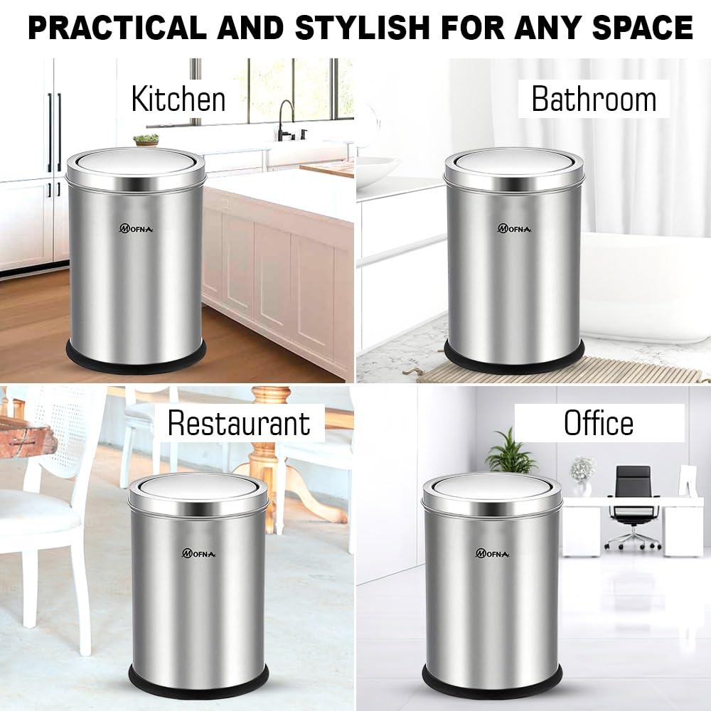 Mofna Stainless Steel Silver Swing Dustbin 10 Liter