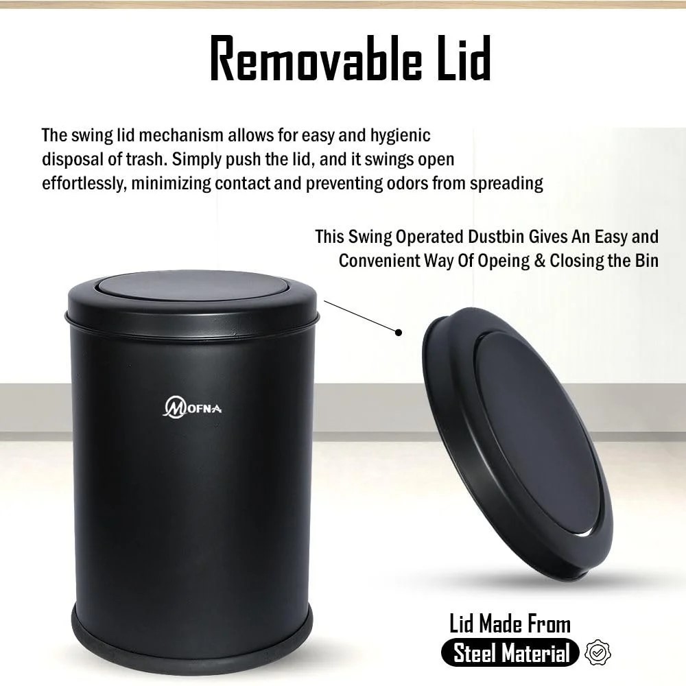 Mofna Stainless Steel Black Swing Dustbin 18 Liter