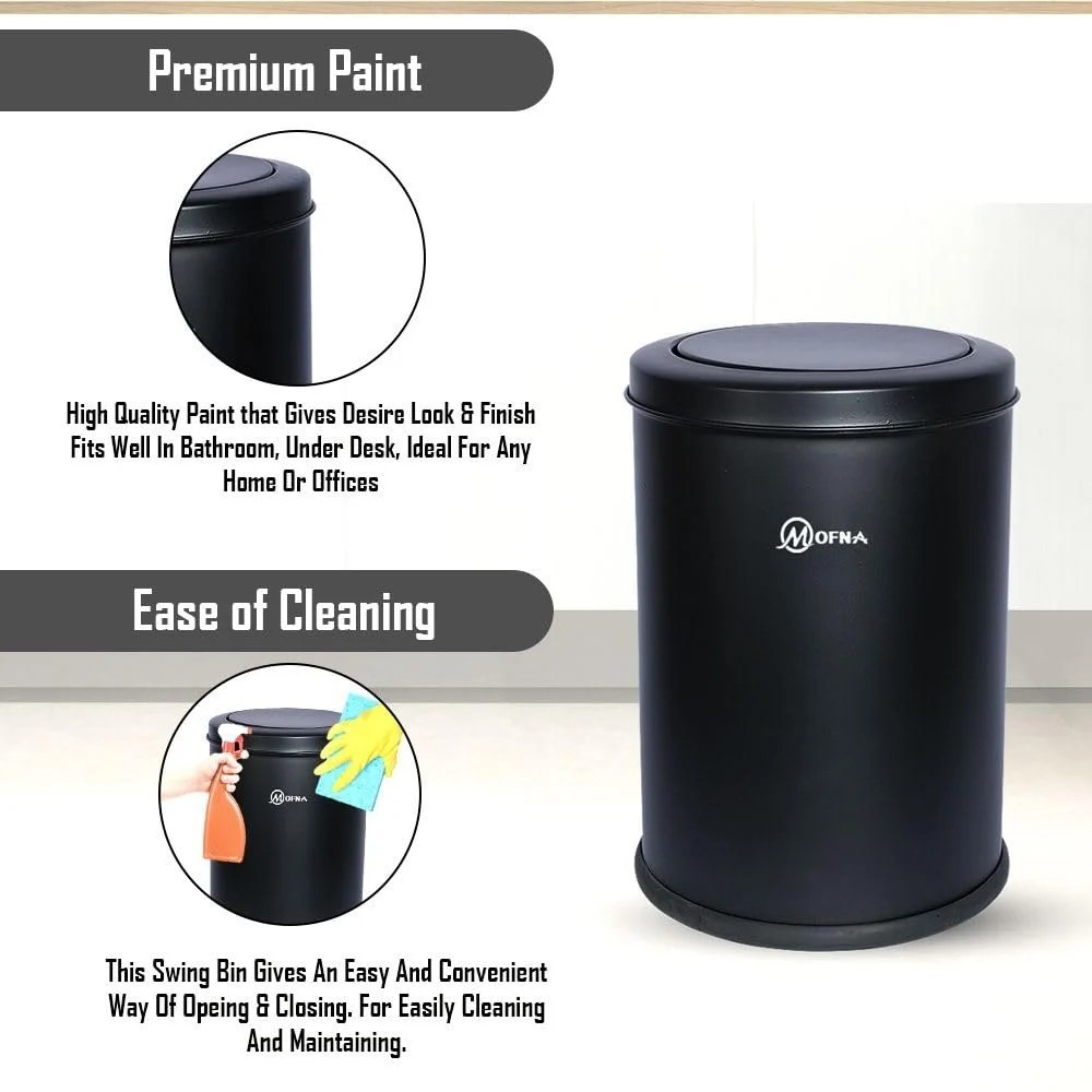 Mofna Stainless Steel Black Swing Dustbin 18 Liter