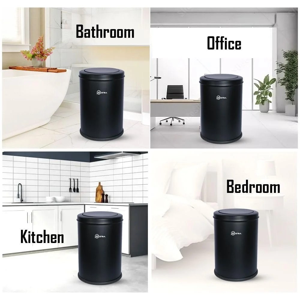 Mofna Stainless Steel Black Swing Dustbin 18 Liter