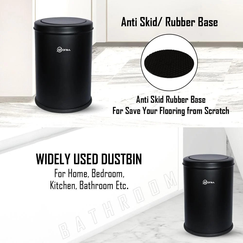 Mofna Stainless Steel Black Swing Dustbin 18 Liter