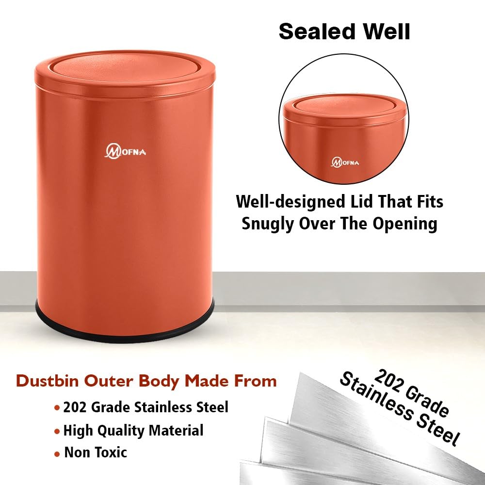 Mofna Stainless Steel Brown Swing Dustbin 22 Liter