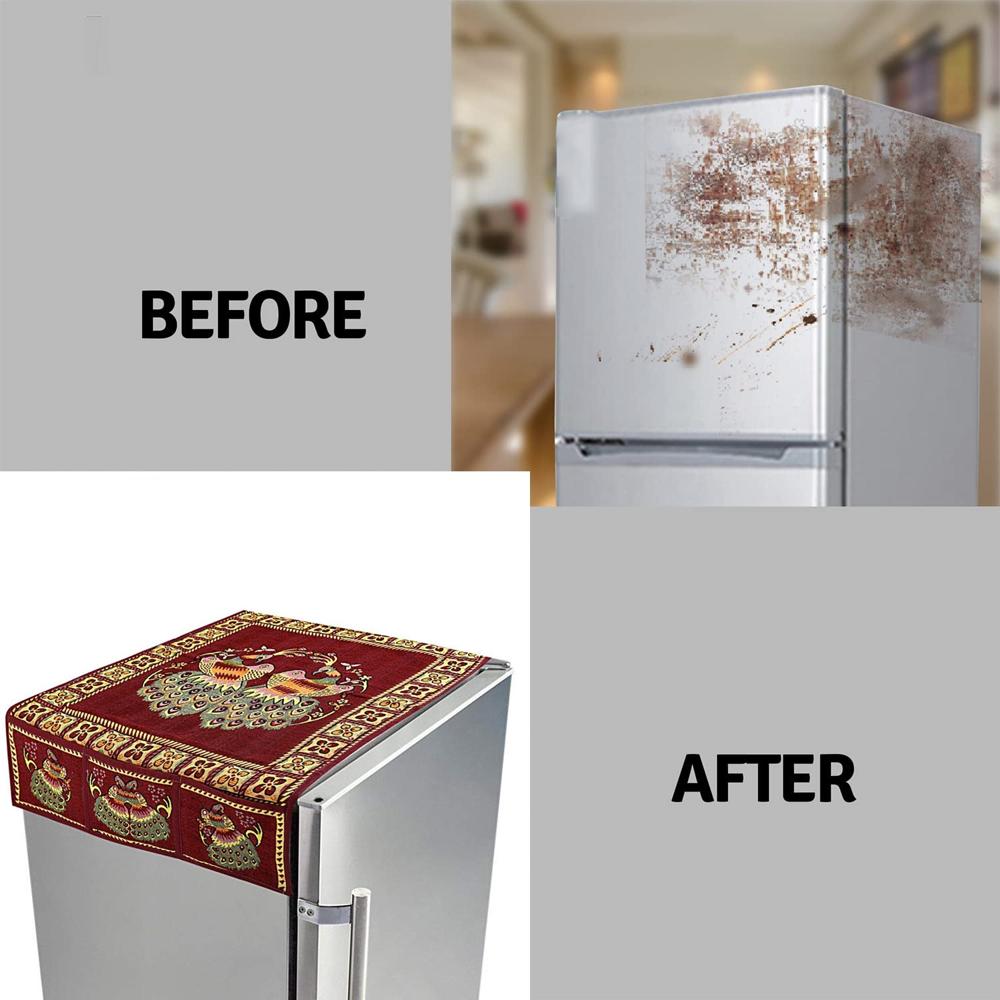 Cotton Fridge Top Cover with Side Pockets for Home Decor (10060 CM)