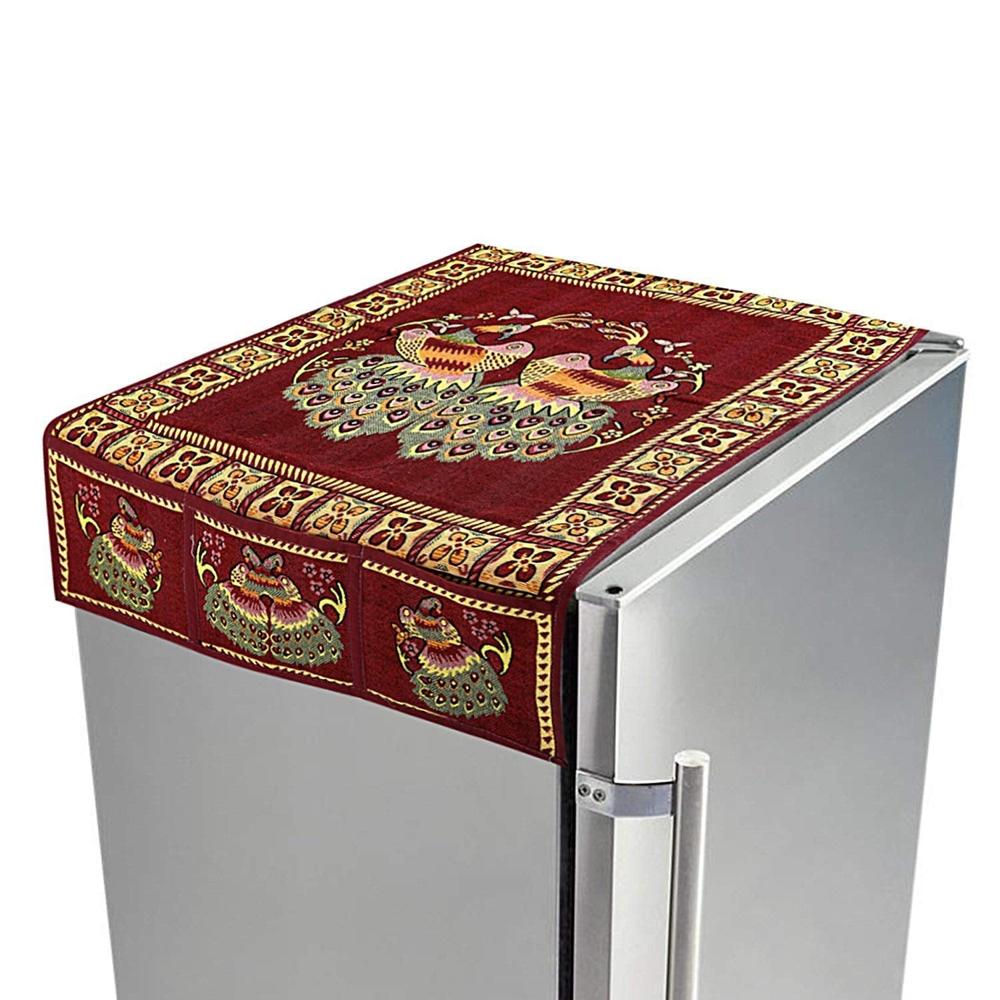 Cotton Fridge Top Cover with Side Pockets for Home Decor (10060 CM)