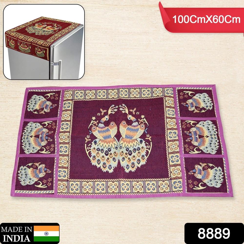 Cotton Fridge Top Cover with Side Pockets for Home Decor (10060 CM)