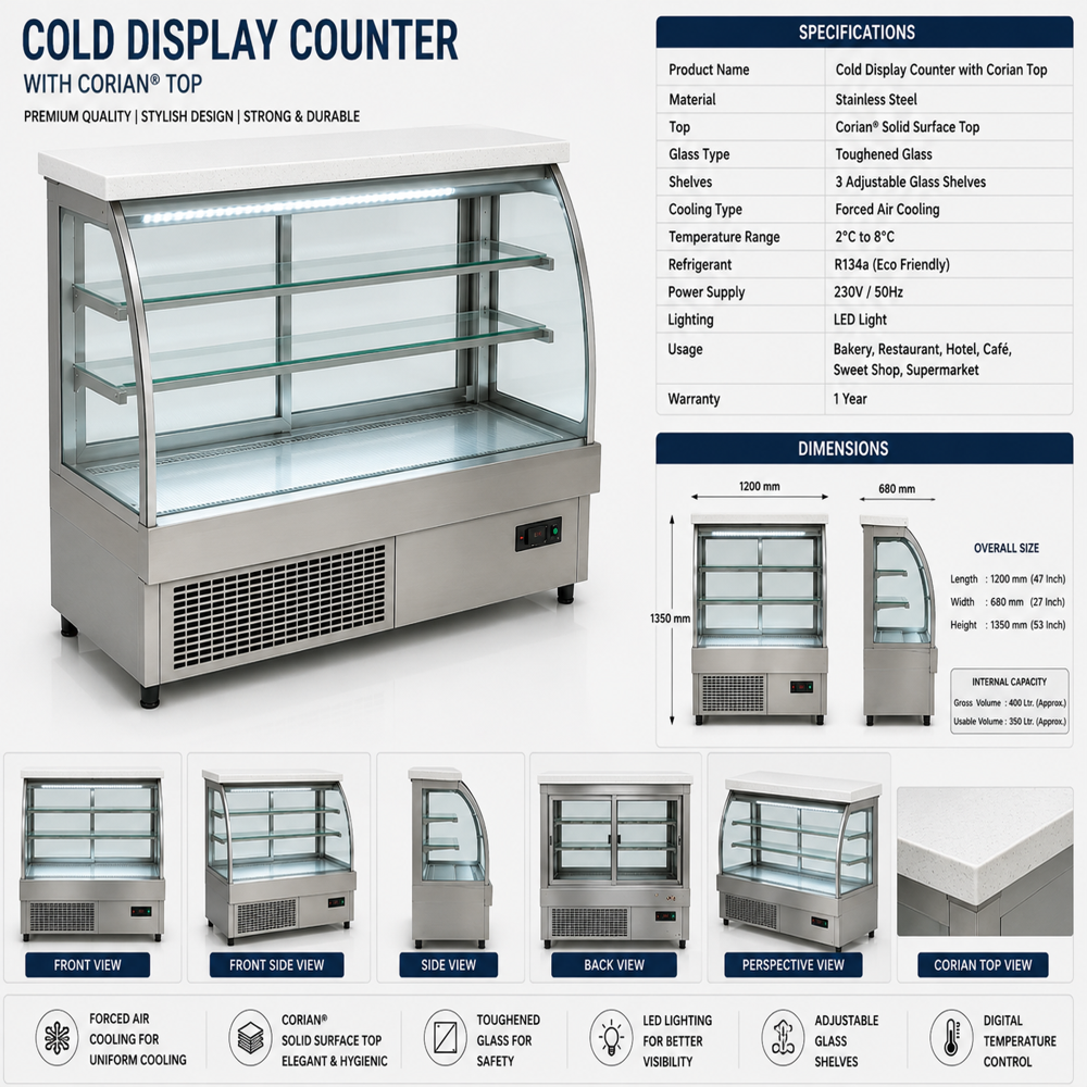 Food Display Counter - Capacity: 200 Liters