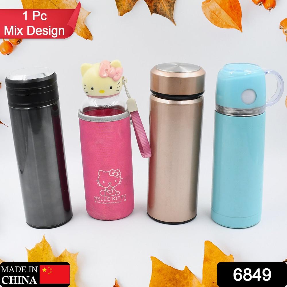 Stainless Steel Vacuum Bottle With Cup Lid Thermos For Hot Cold Drinks Travel Use 1 Pc - Color: Mix