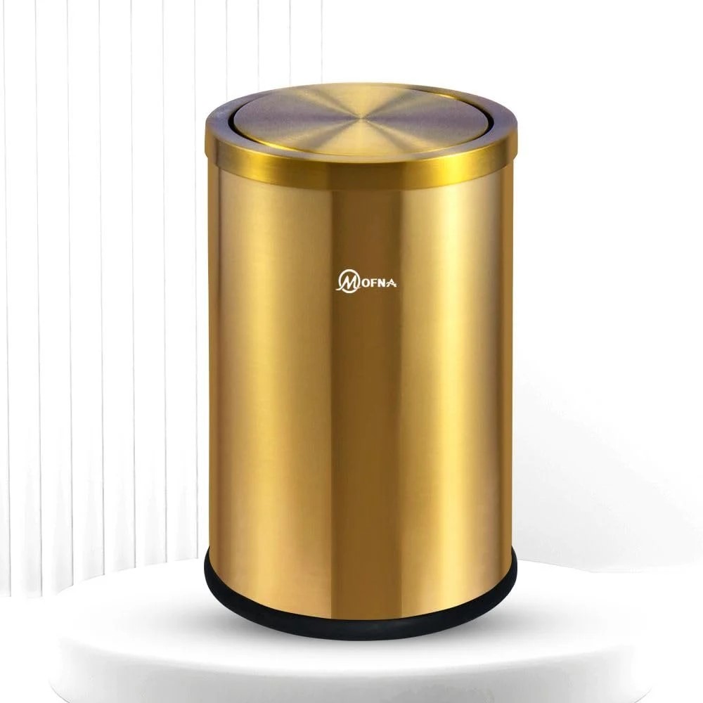 Mofna Stainless Steel Golden Swing Dustbin 35 Liter