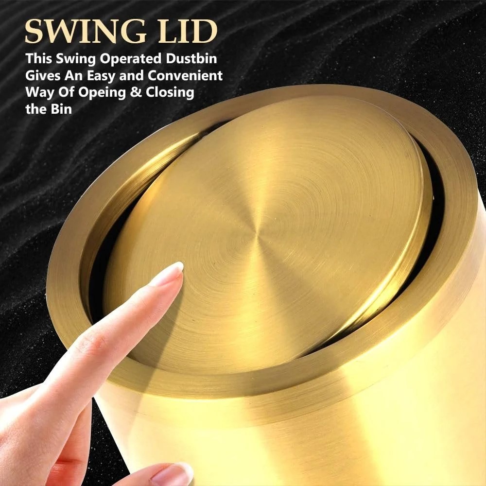 Mofna Stainless Steel Golden Swing Dustbin 35 Liter