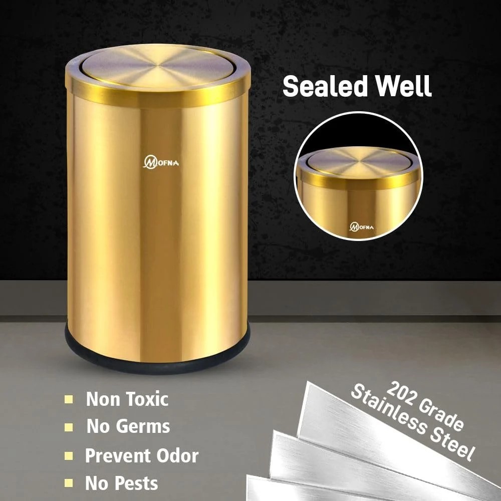Mofna Stainless Steel Golden Swing Dustbin 35 Liter