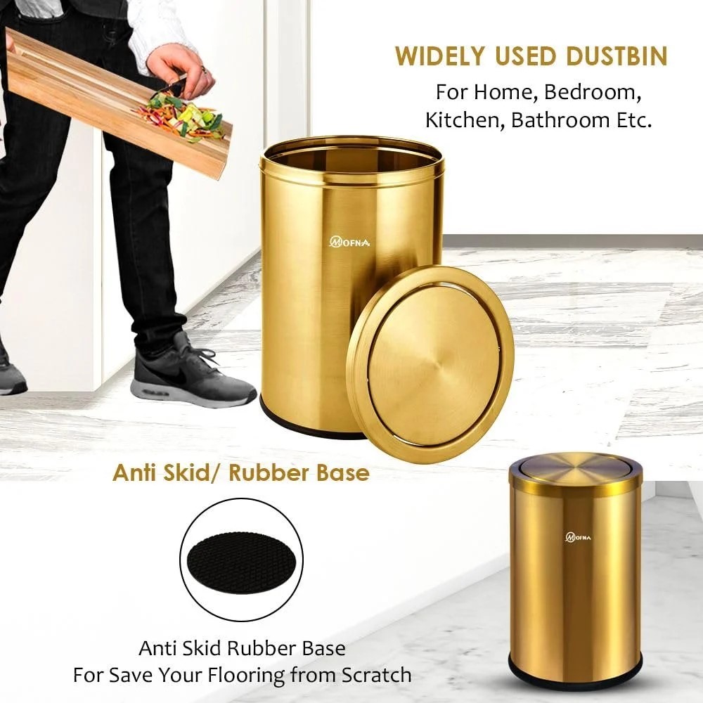 Mofna Stainless Steel Golden Swing Dustbin 35 Liter