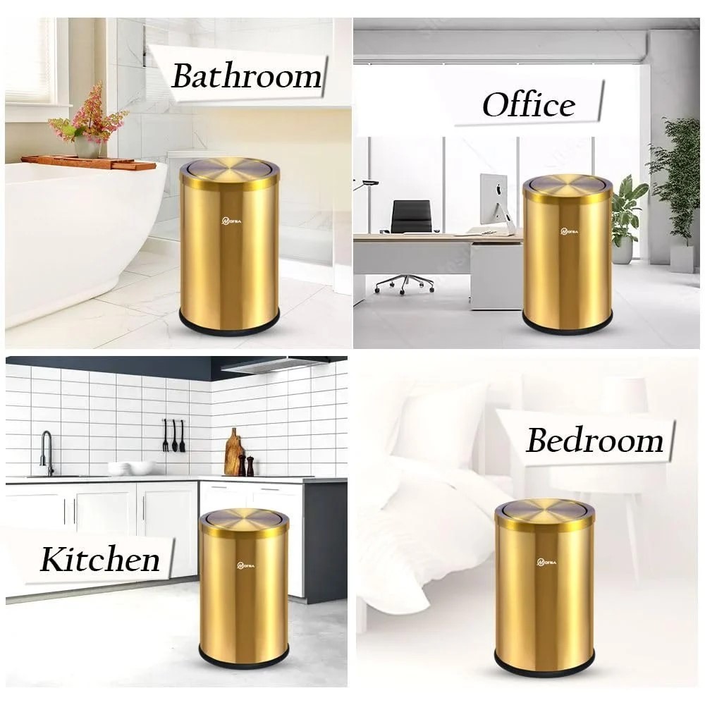 Mofna Stainless Steel Golden Swing Dustbin 35 Liter