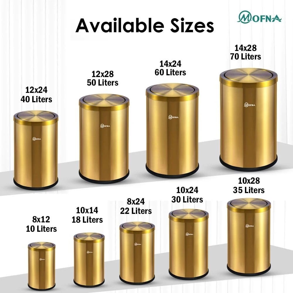 Mofna Stainless Steel Golden Swing Dustbin 35 Liter