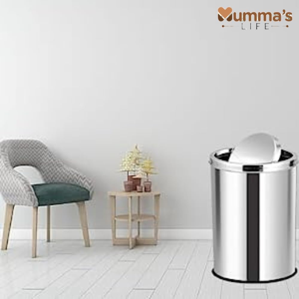 Mofna Stainless Steel Silver Long Swing Dustbin 40 Liter