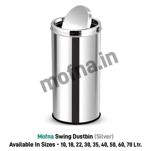 Mofna Stainless Steel Silver Long Swing Dustbin 40 Liter