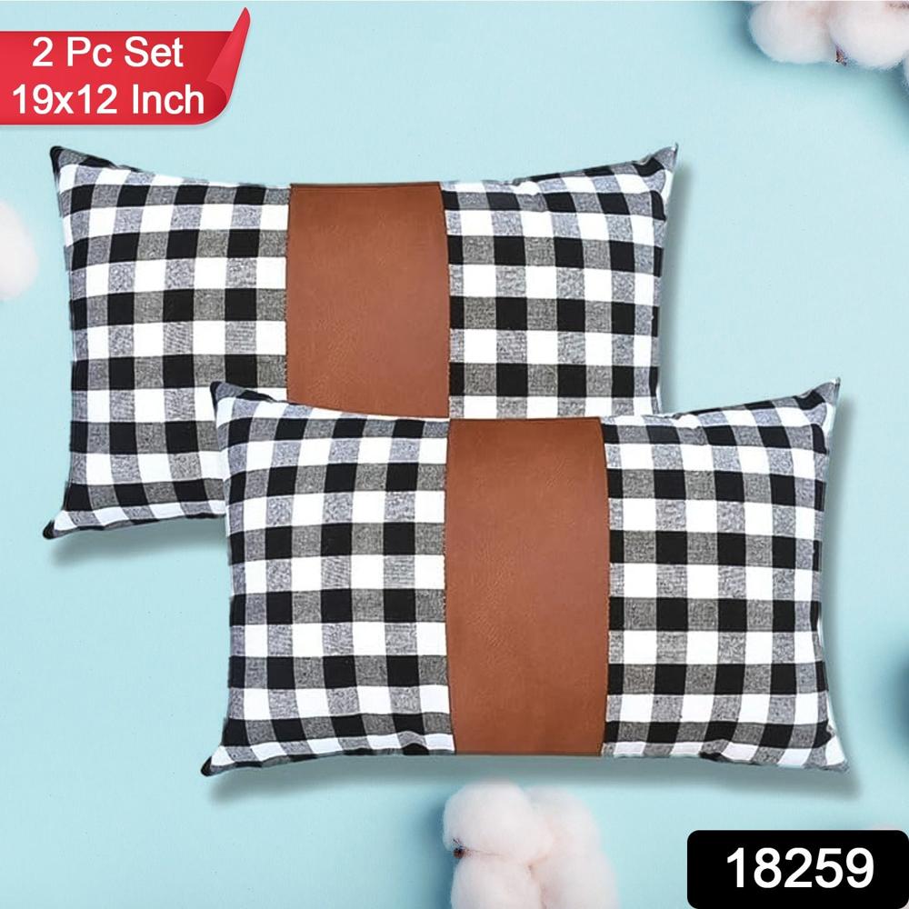 Pillow Covers, Leather & Cotton Cushion Covers (19  12 Inch / 1 Pair / 2 Pc)