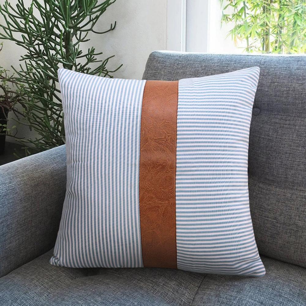 Pillow Covers, Leather & Cotton Cushion Covers (16  16 Inch / 1 Pair / 2 Pc) - Color: Mix
